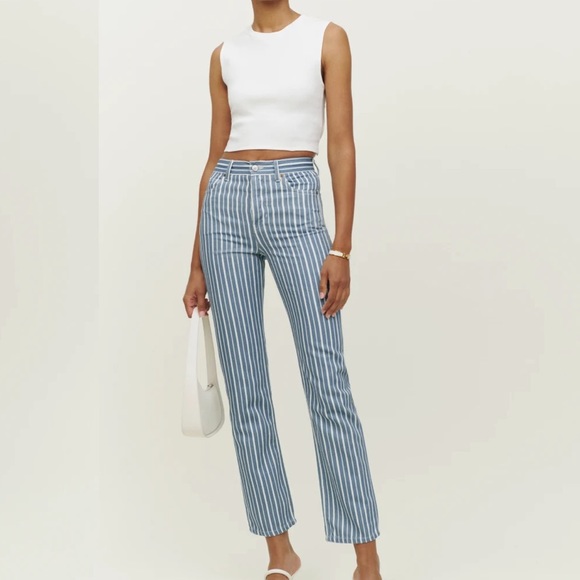 Reformation Cynthia striped high rise straight jeans 25 - Picture 6 of 9